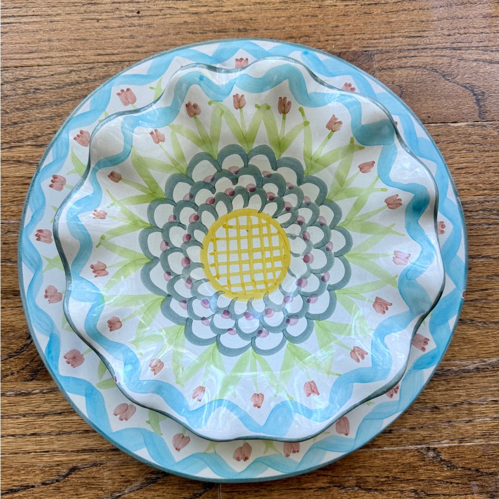 MacKenzie-Childs Floral Plate Set - Blue, Green, Yellow